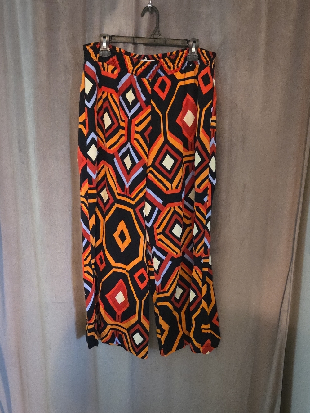 cleo XL Geometric Wide Leg Pants in Black, Orange, Red & Purple